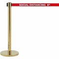 Aarco Form-A-Line System w/ 7' Belt, Brass Finish w/ Red Belt, "SOCIAL DISTANCING 6FT". HB-7PRD